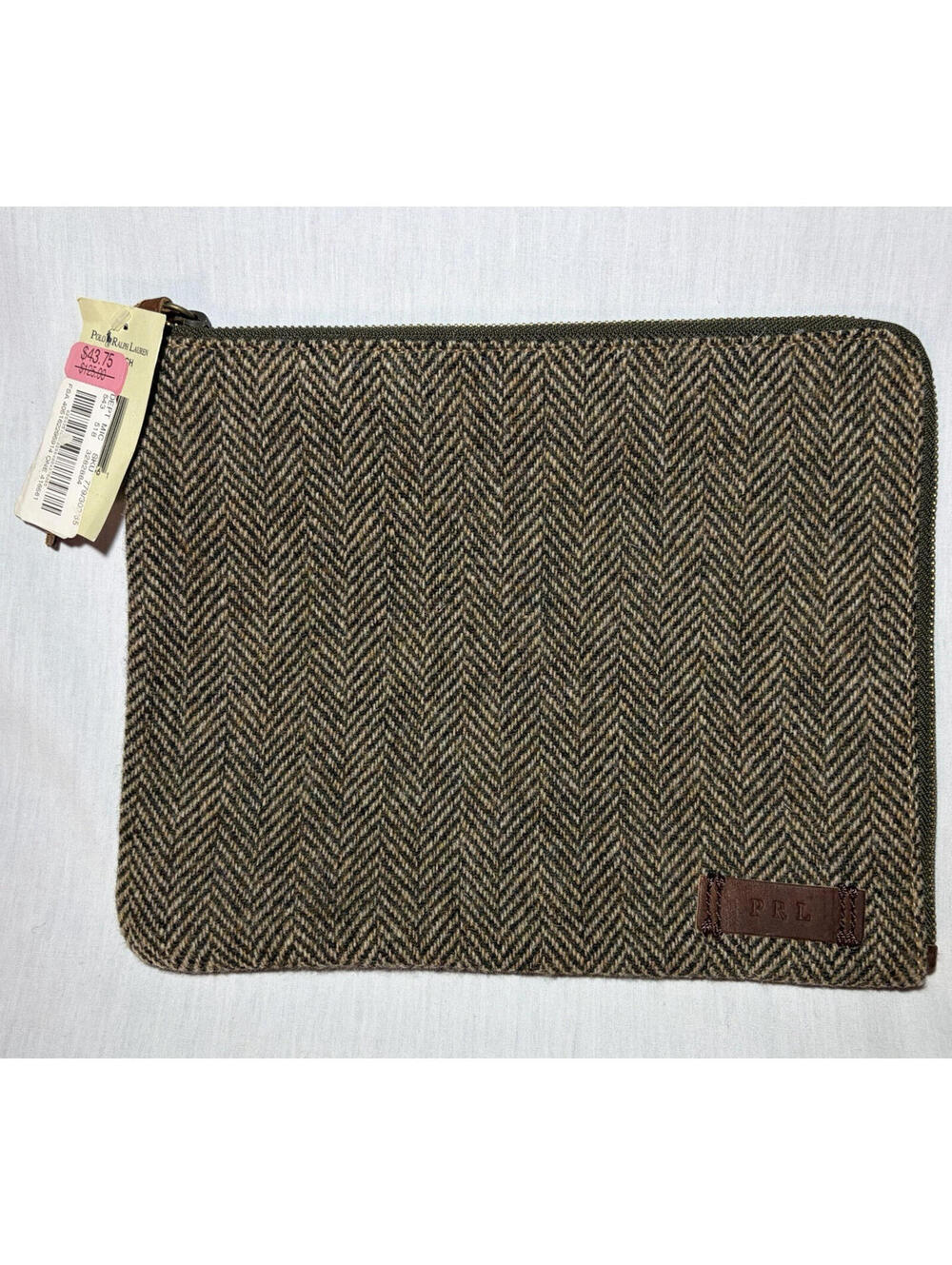 Polo Ralph Lauren PRL Herringbone Tweed Tablet Pouch Zip Sleeve Brown Tan NWT